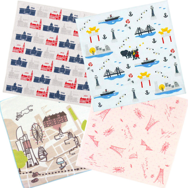 和ハンドタオルミナトヨコハマ横浜濱文様綿100％ハンカチ日本製ガーゼパイルギフトプレゼント